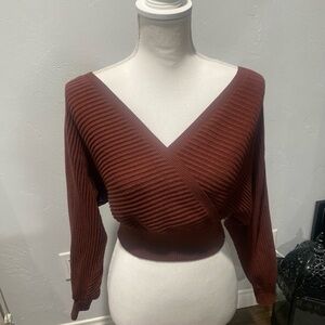 Ribbed V-Neck Wrap Sweater